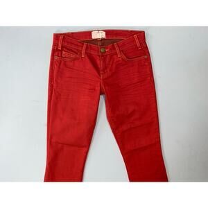 Current/Elliott USA Made 5-Pocket Stretch Denim Jeans. Orange Stitched Red, 25.
